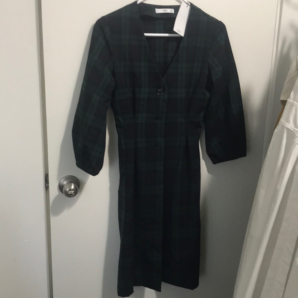 MNG Mango green plaid button down dress size 2